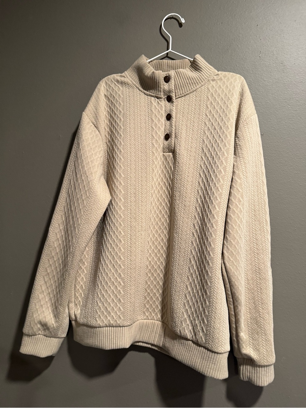 Men's Textured Mock Neck Button-Front Jacquard Knit Elbow Patch Sweater Size XL
